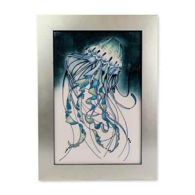 Sale Photo Thumbnail #2: Moorcroft Pottery by Nicola Slaney Framed Tile, Jellyfish