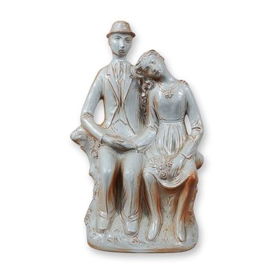 Sale Photo Thumbnail #408: Wedgwood Glazed Ceramic Seated Couple Figurine by Arnold Machin