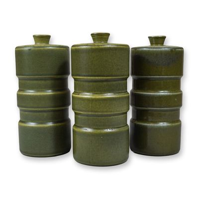 Sale Photo Thumbnail #488: Three Keith Murray for Wedgwood Matte Green Glazed Canisters