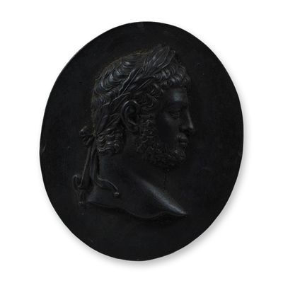 Sale Photo Thumbnail #60: Wedgwood Basalt Black Portrait Medallion of Roman Emperor Geta