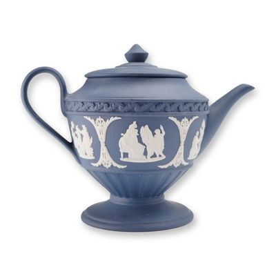 Sale Photo Thumbnail #68: Wedgwood Portland Blue Jasperware Lidded Teapot