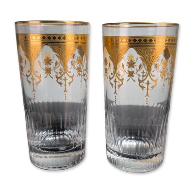 Sale Photo Thumbnail #398: 2pc Baccarat France Prestige Gold Encrusted Highball Glasses