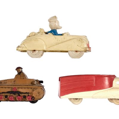 Sale Photo Thumbnail #181: (3) Auburn & Sun Rubber Cars Donald Car, Truck, & Tank