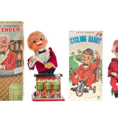 Sale Photo Thumbnail #423: (2) Bandai Cycling Daddy & Rosko Bartender Batt. Op. Tin Boxed