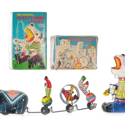 Sale Photo Thumbnail #408: (2) TPS Candy Loving Canine & Circus Parade Tin Windups Boxed