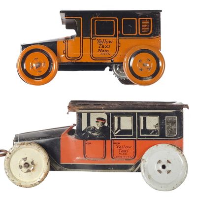 Sale Photo Thumbnail #357: (2) J. Chein & Mohawk Tin Litho Yellow Taxis