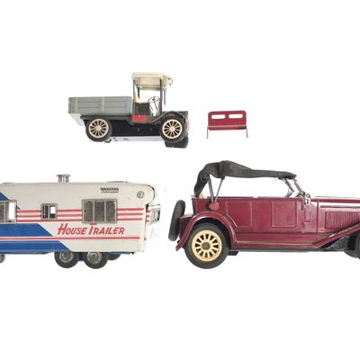 Sale Photo Thumbnail #159: (2) Tin Litho Yonezawa Roadster Truck & Camper