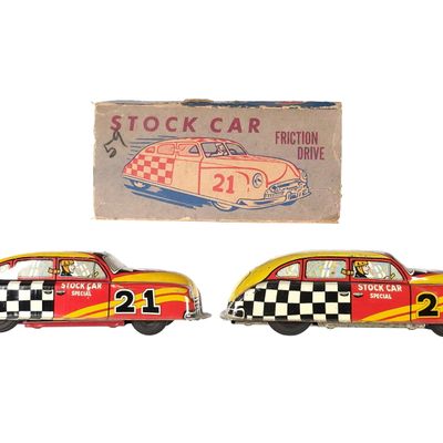 Sale Photo Thumbnail #376: (2) Lupor Friction Stock Cars Tin Litho with Box
