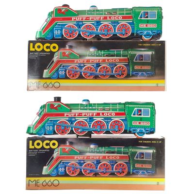 Sale Photo Thumbnail #271: (2) Puff-Puff Loco Green Locomotive Chinese Tin Boxed