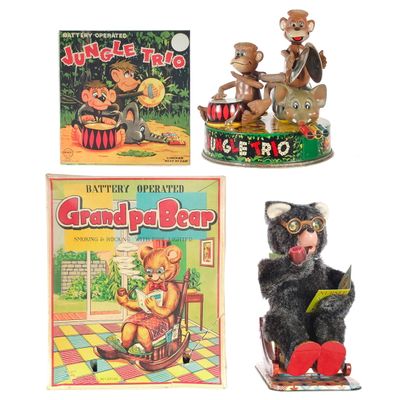 Sale Photo Thumbnail #405: (2) Linemar Jungle Trio & Alps Grandpa Bear Battery Ops. w/Boxes