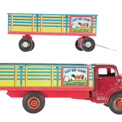 Sale Photo Thumbnail #320: Marx Lumar Lazy Day Pressed Steel Truck & Pup Trailer