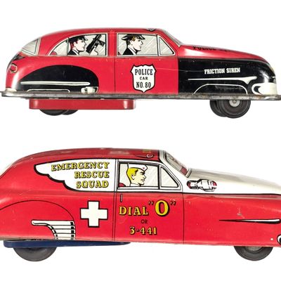 Sale Photo Thumbnail #144: (2) Lupor Tin Litho Friction Police Car & Emergency Car