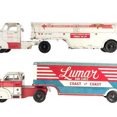 Sale Photo Thumbnail #400: (2) Marx Lumar Coast to Coast Express & Bowman's Milk Express Trucks