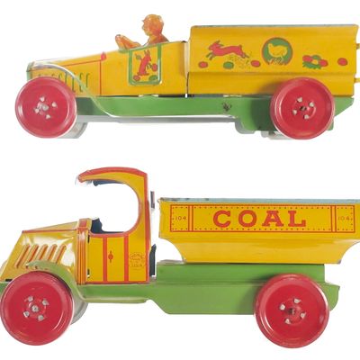 Sale Photo Thumbnail #366: (2) J. Chein Tin Litho Coal Dump Truck & Easter Truck