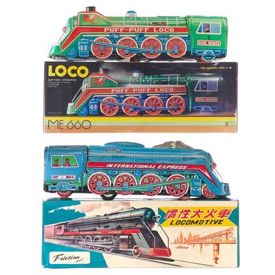 Sale Photo Thumbnail #274: (2) Puff-Puff Loco & International Express Trains Chinese Tin Boxed