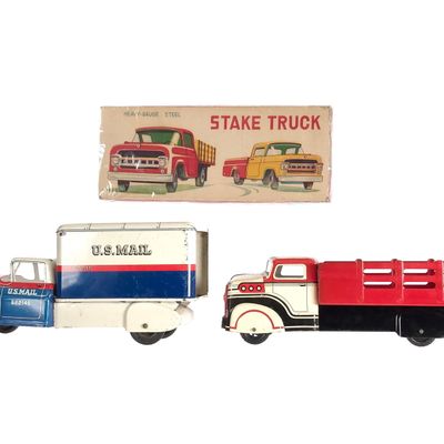 Sale Photo Thumbnail #183: (2) Marx Pressed Steel Stake Truck & U.S. Mail Truck