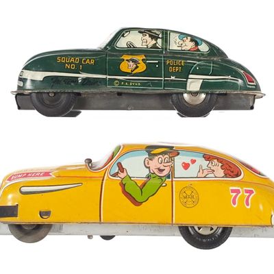 Sale Photo Thumbnail #142: (2) Tin Litho Marx Friction Dick Tracy Squad Car & Wacky Taxi