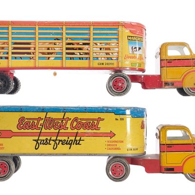 Sale Photo Thumbnail #334: (2) Marx Marcrest Livestock Truck & East-West Coast Freight Truck