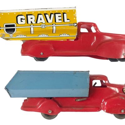 Sale Photo Thumbnail #160: (2) Marx Steel & Tin Litho Dump Trucks