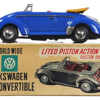 Sale Photo Thumbnail #59: Blue Volkswagen Convertible Tin Car, Japan Boxed