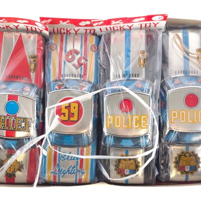 Sale Photo Thumbnail #424: Lucky Toy Tin Police Cars, Fire Chief & #59 Blue Lightning Case
