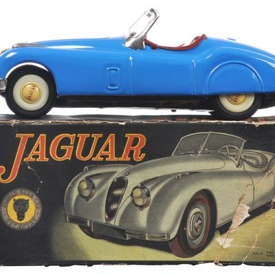 Sale Photo Thumbnail #2: Blue Jaguar XK120 Tin Car by Bandai Boxed