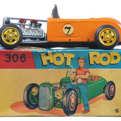 Sale Photo Thumbnail #7: Bandai 1932 Ford Hot Rod in Orange Tin Car Boxed
