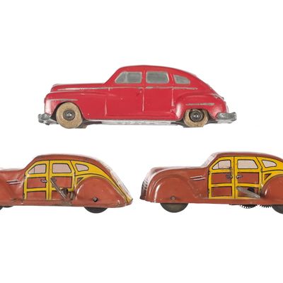 Sale Photo Thumbnail #141: (3) Chein Tin Windup Cars & Promotional Bank