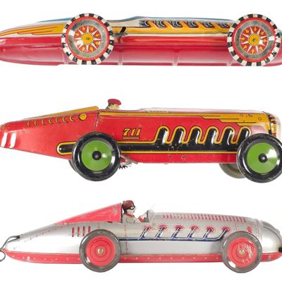 Sale Photo Thumbnail #370: (3) Marx & Schylling Racers Tin Litho Race Cars