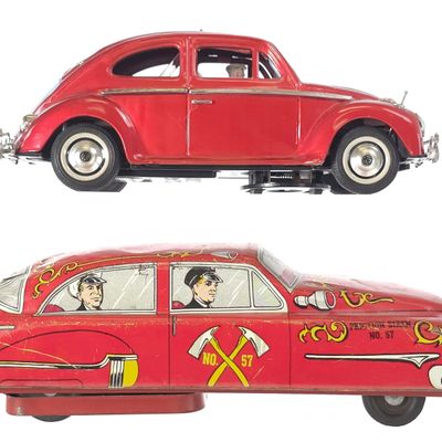 Sale Photo Thumbnail #342: (2) Lupor No. 57 Fire Chief Car & Taiyo Bump 'N Go VW Bug