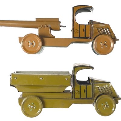 Sale Photo Thumbnail #388: (2) J. Chein Tin Litho Military Mack Trucks