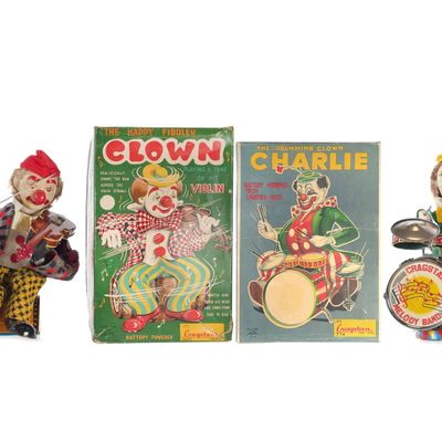 Sale Photo Thumbnail #415: (2) Cragstan x Alps Batt. Op. Musical Clowns: Violin & Drummer Boxed