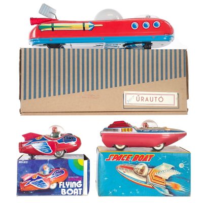 Sale Photo Thumbnail #263: (3) Urauto Spaceship and Space Boat Tin Toys Boxed, Hungary