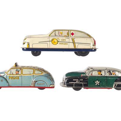 Sale Photo Thumbnail #138: (3) Lupor Tin Litho Windup Police, Patrol, & Ambulance Cars