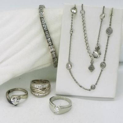 Sale Photo Thumbnail #106: Simulated Diamond Rings & Necklaces, Sterling