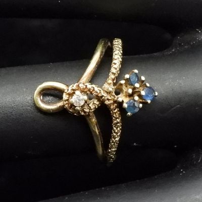 Sale Photo Thumbnail #26: 14K Gold Diamond Sapphire Ring, Size 5.5