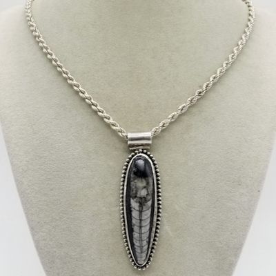 Sale Photo Thumbnail #206: Sterling Orthoceras Fossil Pendant Necklace