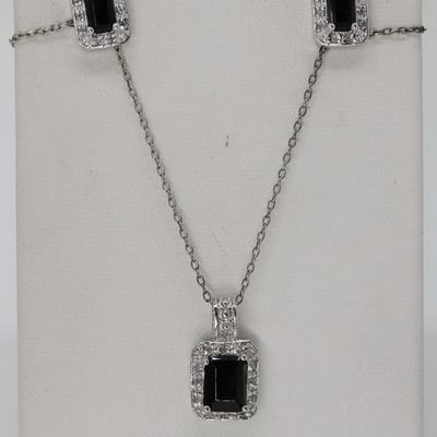 Sale Photo Thumbnail #57: Sterling Black Stone Pendant Necklace & Earring