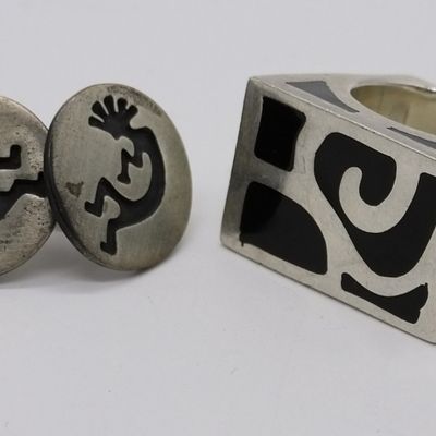 Sale Photo Thumbnail #214: Sterling Kokopelli Earrings & Esperanza Ring