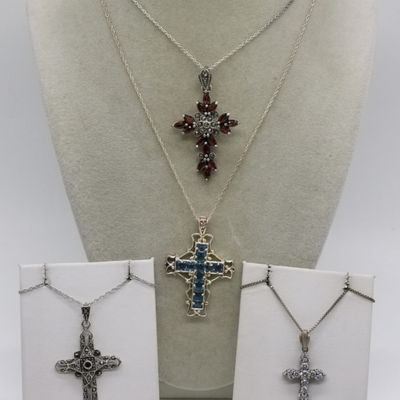 Sale Photo Thumbnail #71: Sterling Cross Pendant Lot, 4 Pieces