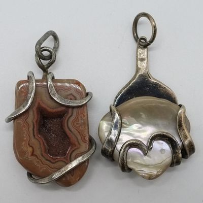 Sale Photo Thumbnail #98: Sterling Silver Druzy Agate & MOP Pendants