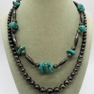 Sale Photo Thumbnail #377: 2 Vintage Sterling Beaded Turquoise Necklaces