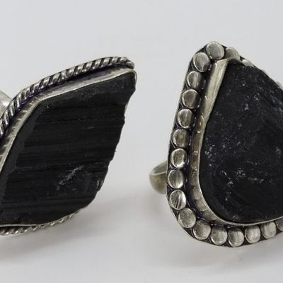 Sale Photo Thumbnail #67: 2 Sterling Black Tourmaline Rings