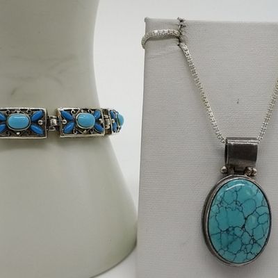 Sale Photo Thumbnail #80: Turquoise Necklace & Bracelet in Sterling