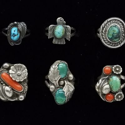 Sale Photo Thumbnail #94: Southwest Sterling Ring Lot, Turquoise & Coral