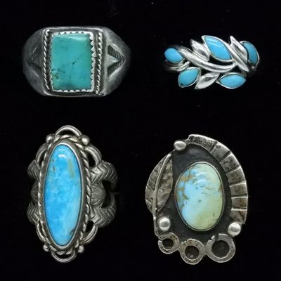 Sale Photo Thumbnail #156: Four Turquoise Sterling Rings