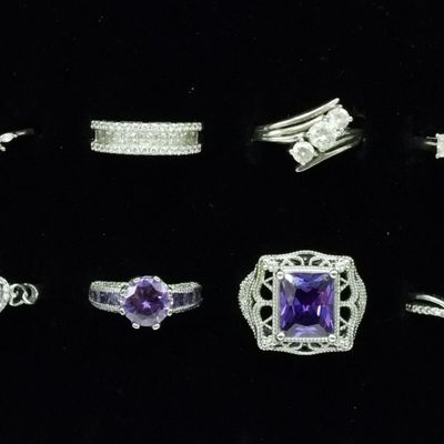 Sale Photo Thumbnail #301: Amethyst & Mystic Topaz Sterling Ring Lot
