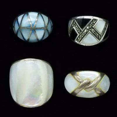 Sale Photo Thumbnail #45: Sterling Silver Mother of Pearl Ring Set, 4 Pieces