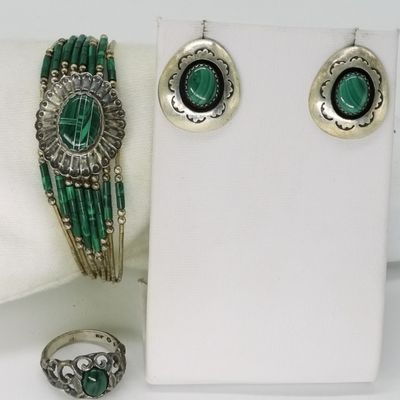 Sale Photo Thumbnail #49: Sterling Silver Malachite 3 Piece Set