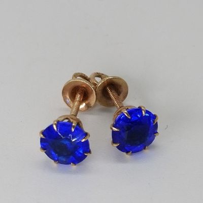 Sale Photo Thumbnail #72: 10K Gold Blue Stone Pierced Earrings